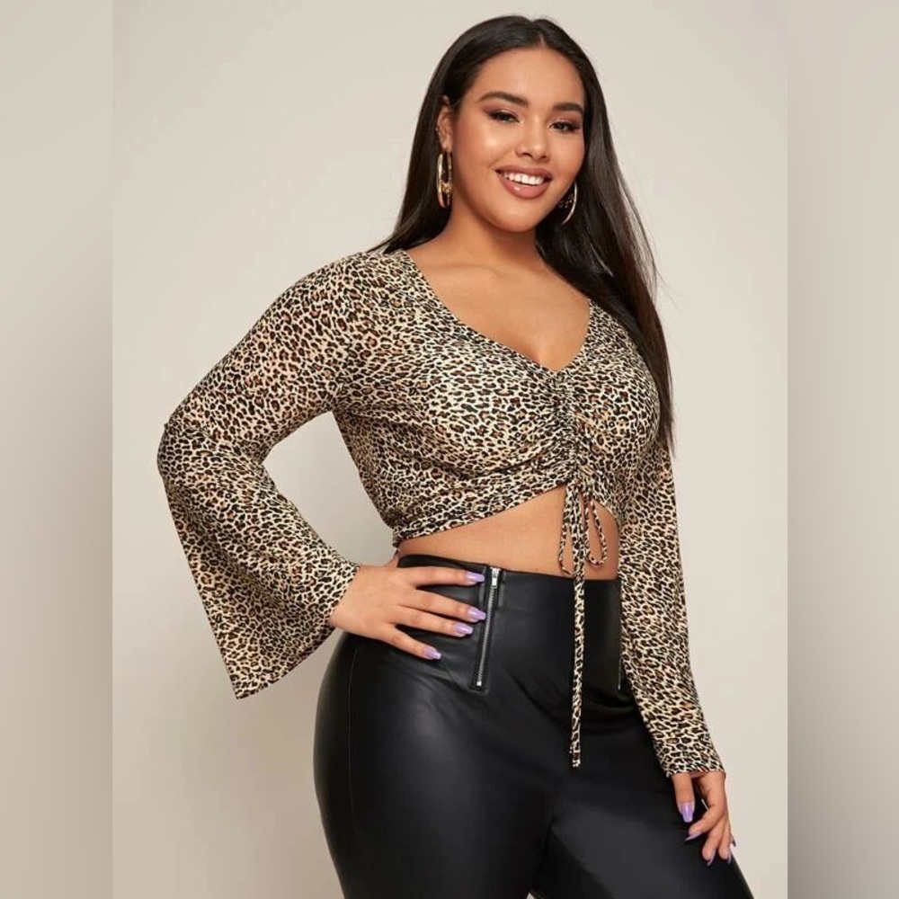 Leopard Top with Front Drawstring